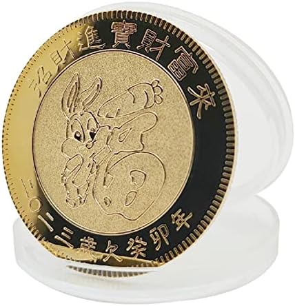 Ruliyeeefu מטבעות זיכרון של ארנב גלגל המזלות הסיני | סגנון סיני זהב מטבעות מזל טוב חרוטים עם ארנב, אוסף מטבע פסטיבל אביב חמוד לאספנים,